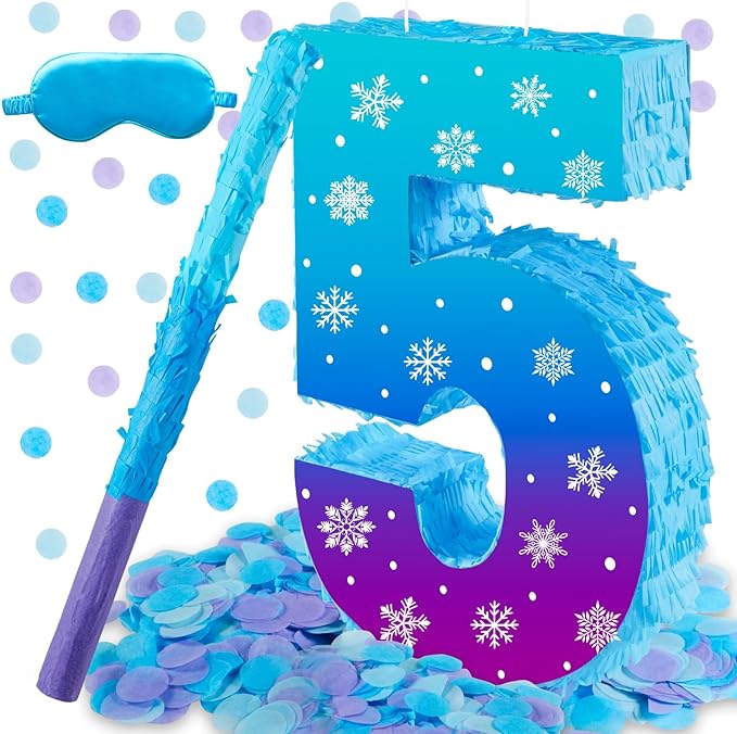 Snowflake Birthday Decorations, Winter Ice Snowflake Number 5 Pinata by Lcoor