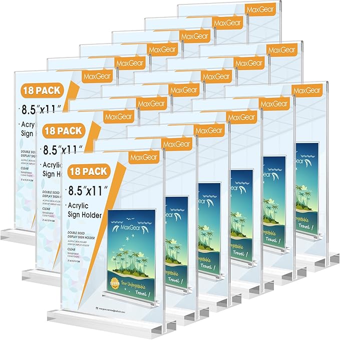 MaxGear Acrylic Sign Holder 8.5 X 11 Inches 18 Pack, Double Sided Plastic by MaxGear