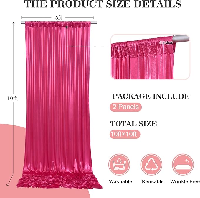 10x10ft Thick Hot Pink Glitter Backdrop Curtain Panels - Image 5