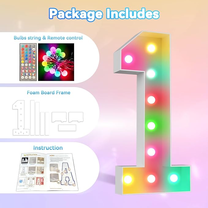 Ledido 4FT Marquee Light Up Numbers, 34 Colors Changing Marquee Numbers 4 Feet - Image 3
