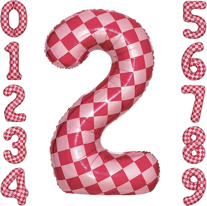 40 Inch Pink Checkered 2 Balloon Large Hot Pink Number Balloons by cocodino