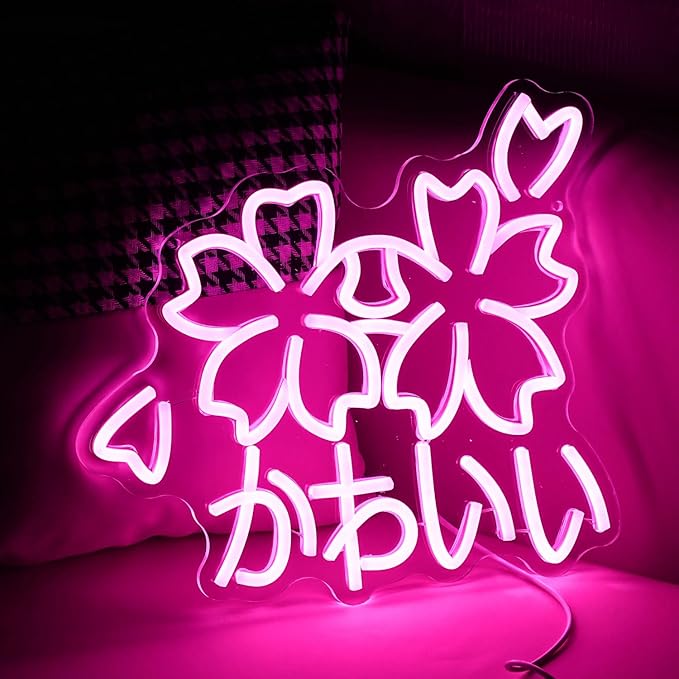 Kawaii かわいいLed Neon Light Sign Japanese Cherry Blossoms Light Up Wall Decor - Image 5