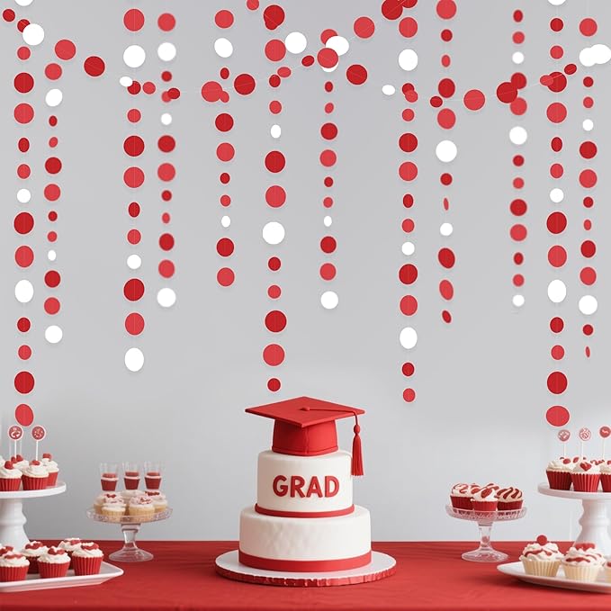 46 Ft Red Party Decorations Polka Dots Garlands Red and White Hanging Paper - Image 4