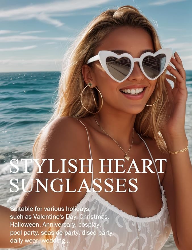 8 Pack Heart Sunglasses Vintage Cat Eye Heart Glasses Retro Bachelorette Bride - Image 3