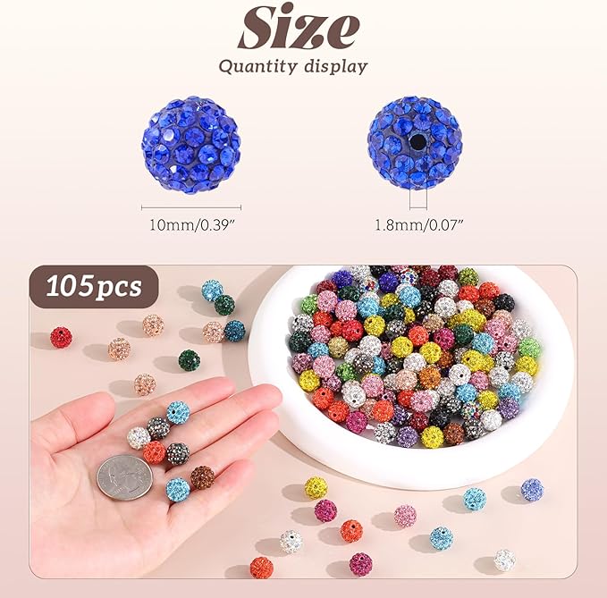 105pcs 10mm Rhinestone Beads for Jewelry Making, Sparkle Crystal Clay Christmas - Image 4