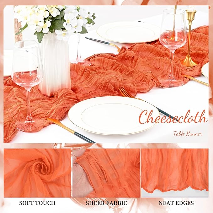 Orange Cheesecloth Table Runner 20 Pack 10FT Boho Fabric Rustic Cheese Cloth - Image 3