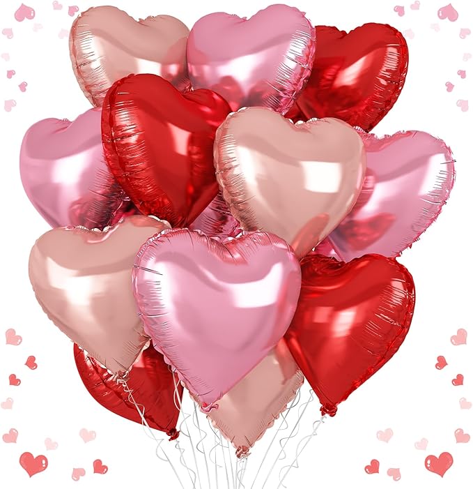 Rose Gold and Pink Heart Balloons, 18 Inch Red Pink Heart Shape Balloon by vibzox