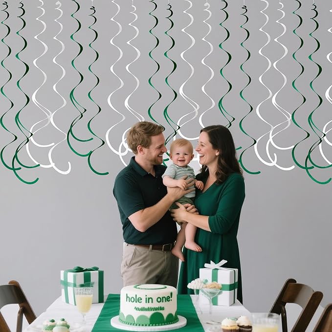 36 Pcs Green White Hanging Swirl Decorations Felt Swirl Streamer Spiral Ceiling - Image 6