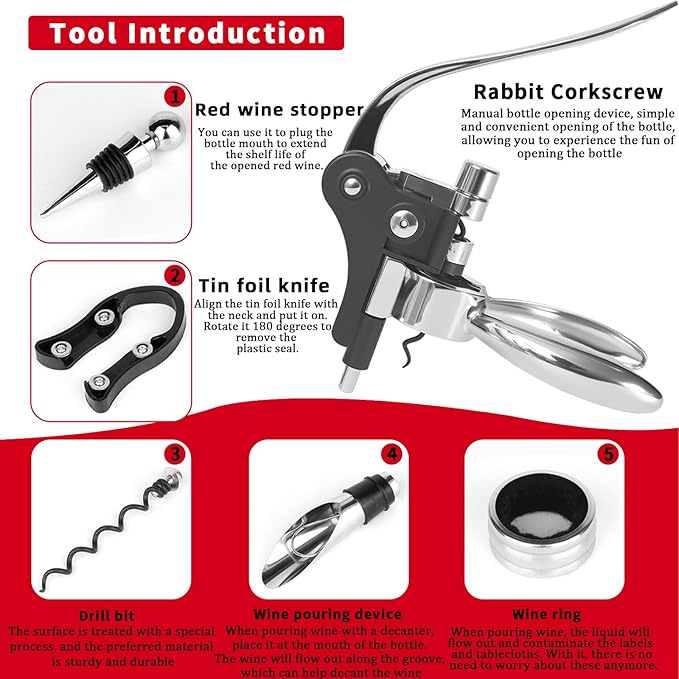 DEMARRE Silver Rabbit Corkscrew Wine Opener, Luxury Wine Bottle Opener - Image 3
