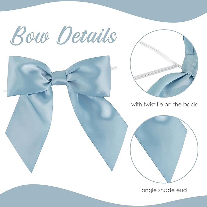 AIMUDI Dusty Blue Satin Bows 5.5" Bows - Image 4