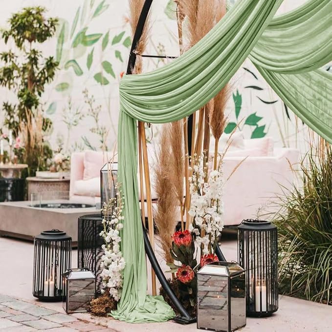 Wedding Arch Draping Fabric 2 Panels 30'' x 18FT Sage Green Sheer Chiffon Arch - Image 6