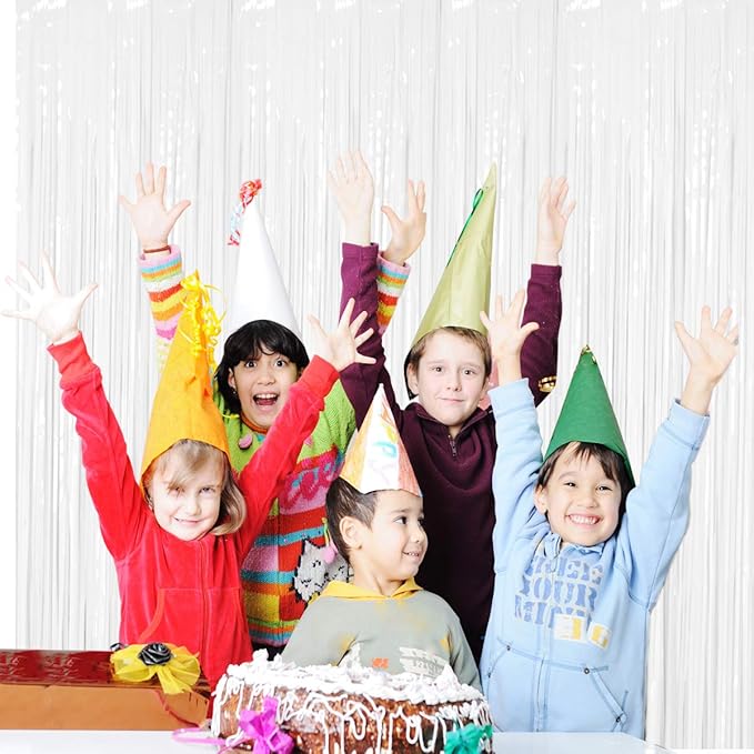 BTSD-home 4 Pack 3x 8ft White Foil Fringe Curtain Backdrop Party Streamers - Image 2
