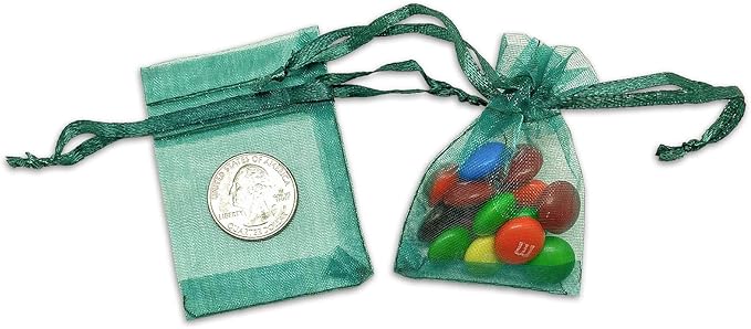 TheDisplayGuys 100-Pack XS 2 x 2 3/4" Dark Green Sheer Organza Gift Bags - Image 3