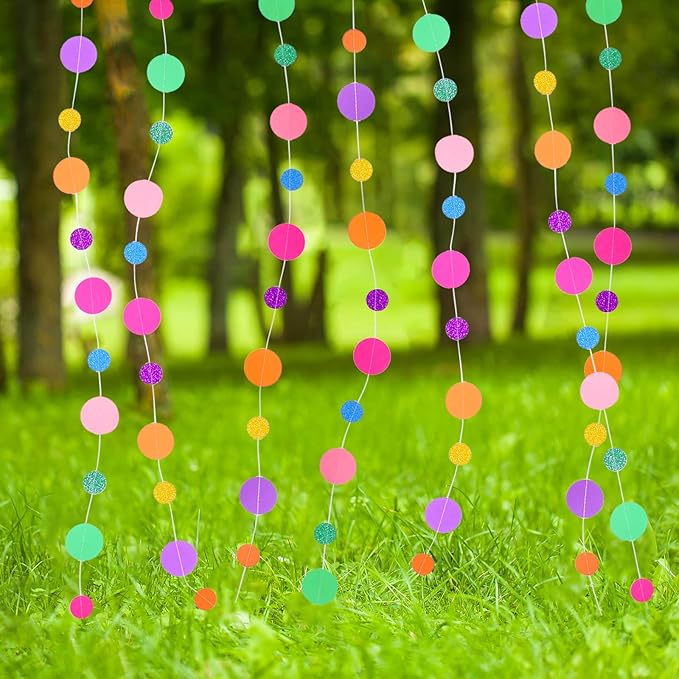 Outus 10 Pieces Colorful Dots Paper Garland Round Glitter Garland Hanging - Image 4