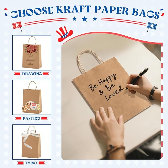 MESHA Gift Paper Bags 300 PACK 8x4.25x10.5'' Brown Medium Shopping Kraft Bags - Image 5