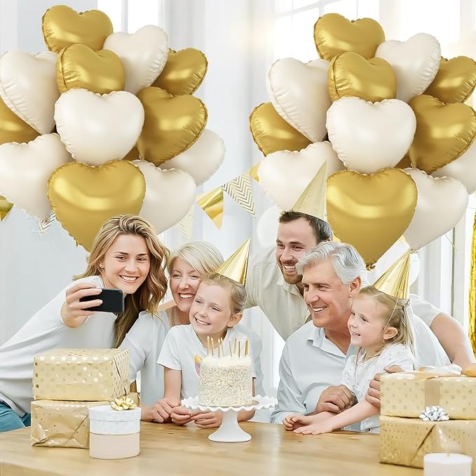 Sand White Gold Heart Balloons - Image 3