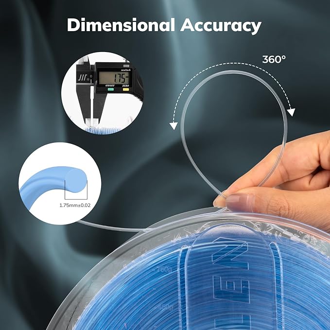 AMOLEN Rapid PETG Transparent 3D Printer Filament 1.75mm +/-0.02mm, Transcucent - Image 7