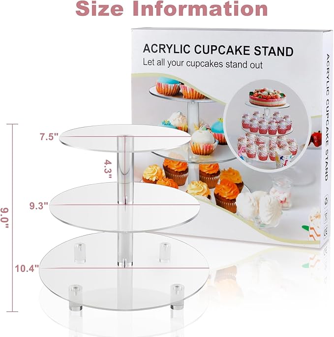 3 Tiers Round Cupcake Stand, Acrylic Cake Tower Stand Holder Macaron Display - Image 7