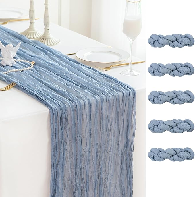 Sioloc 5 Pack Dusty Blue Cheesecloth Table Runner Fall Autumn Decor by HEALTHYCOMFORTLIFE