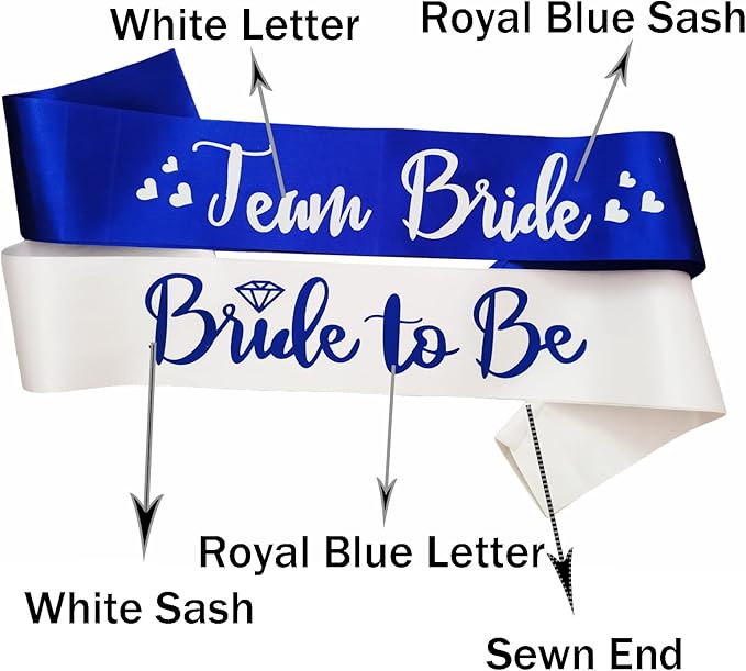 7 Pack Bachelorette Sashes Royal Blue, 1 White Bride to Be Sash and 6 Team - Image 2