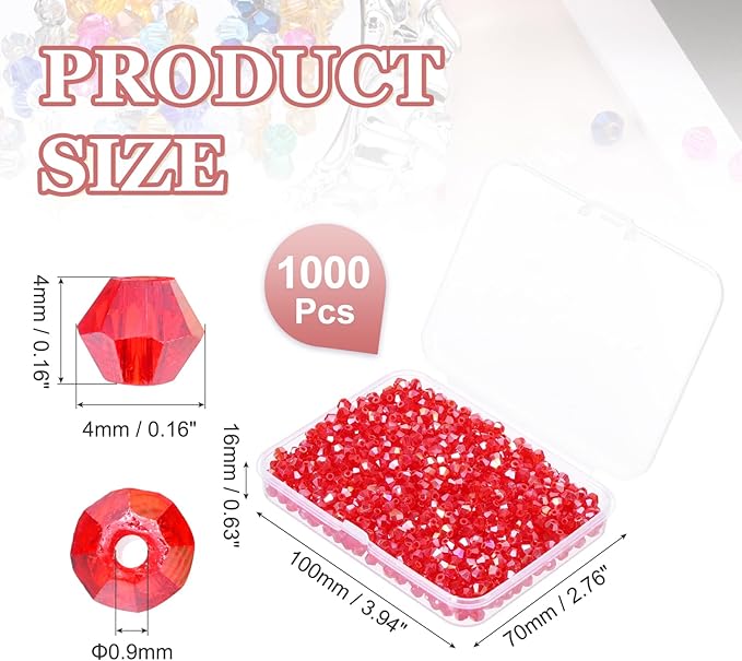 PATIKIL 1000pcs 4mm Bicone Glass Crystal Beads, Faceted Glass Spacer Beads - Image 2