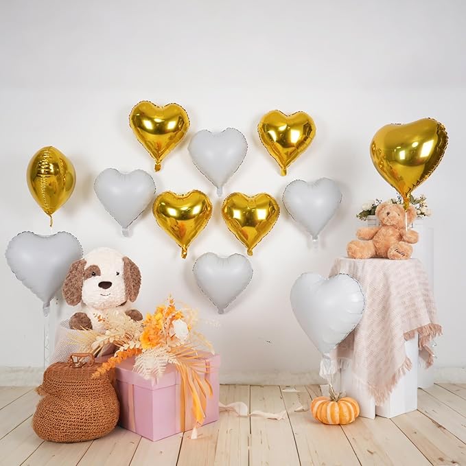 Gold White Heart Balloons - Image 4