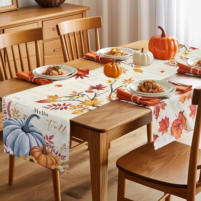 Thanksgiving Fall Cotton Linen Table Runner - Image 7
