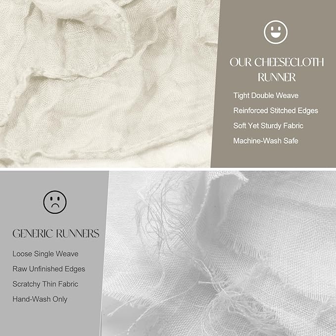 2 Pcs Ivory Cheesecloth Table Runner - Image 5