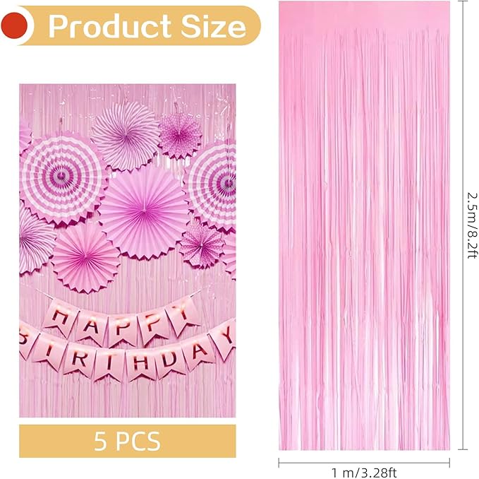 10 Pack Pink Foil Curtain Backdrop 3.2ft x 8.2ft Macaron Tinsel Foil Fringe - Image 3