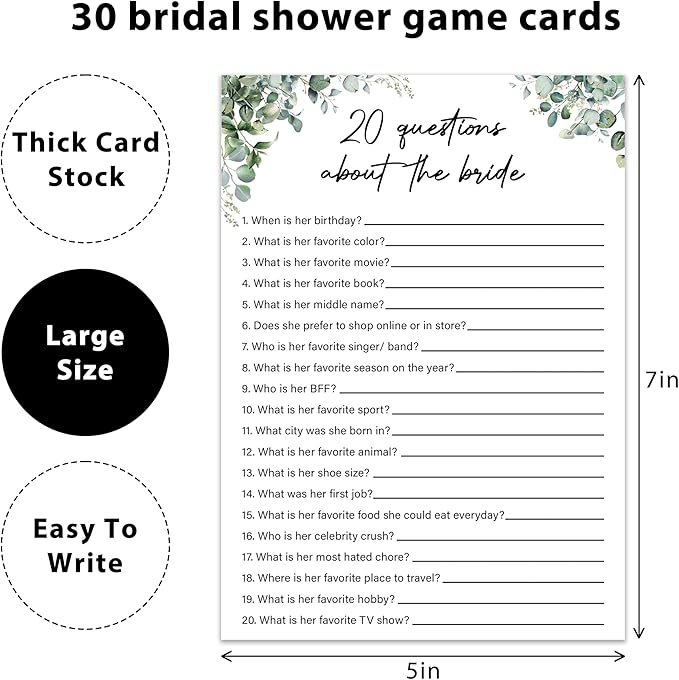 Eucalyptus Bridal Shower Game Cards - Image 2