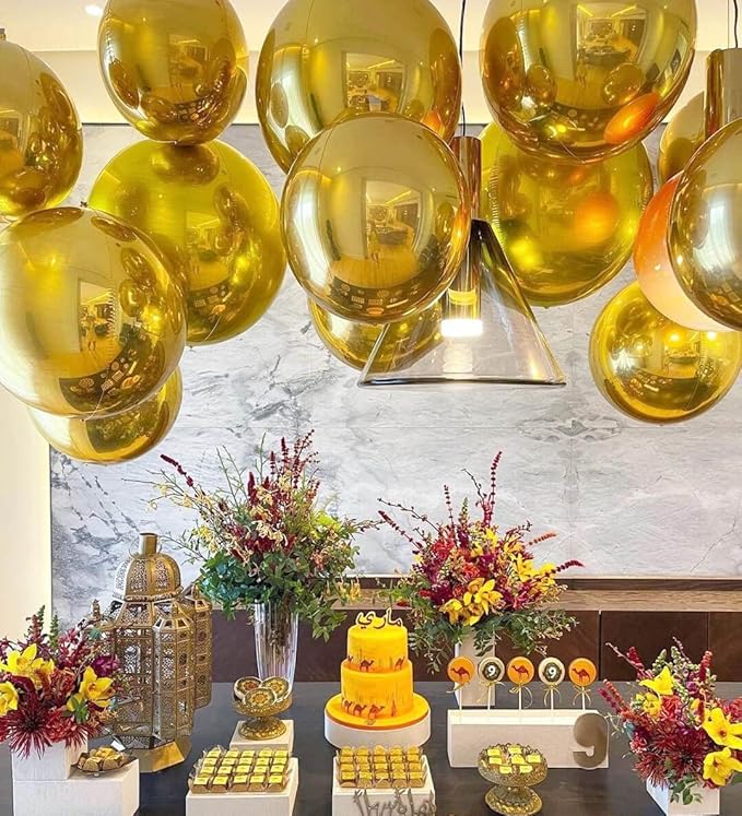 6 Pack Gold Balloons 22 Inch 4D Big Round Foil Balloons Gold Metallic Balloons - Image 5