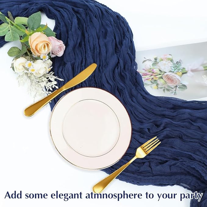 Blue Cheesecloth Table Runner -21*120Inch Long Boho Wedding Table Decor - Image 5