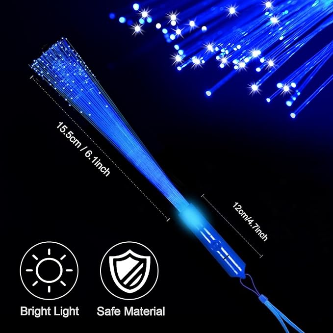 48 PCS Blue Glow Fiber Wands Sticks LED Light Wands 3 Modes Flashing Fiber - Image 2