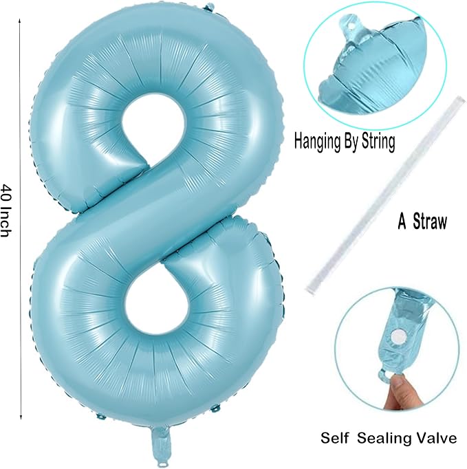 40 Inch Big Blue 8 Balloon Number Foil Helium Number Balloons 0-9 Jumbo Giant - Image 2