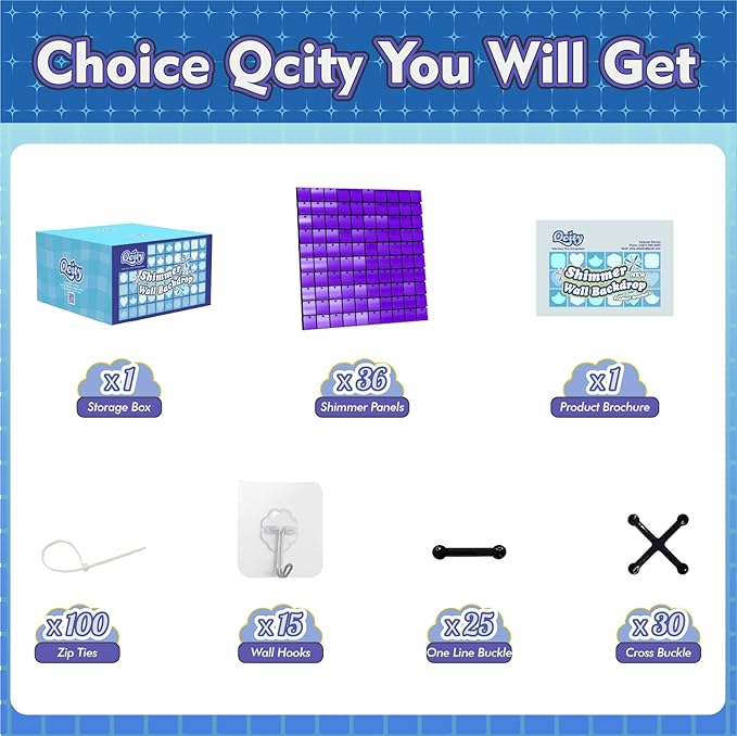 Qcity Purple Shimmer Wall Backdrop 36PCS, Square Sequin Glitter Backdrop Panel - Image 2