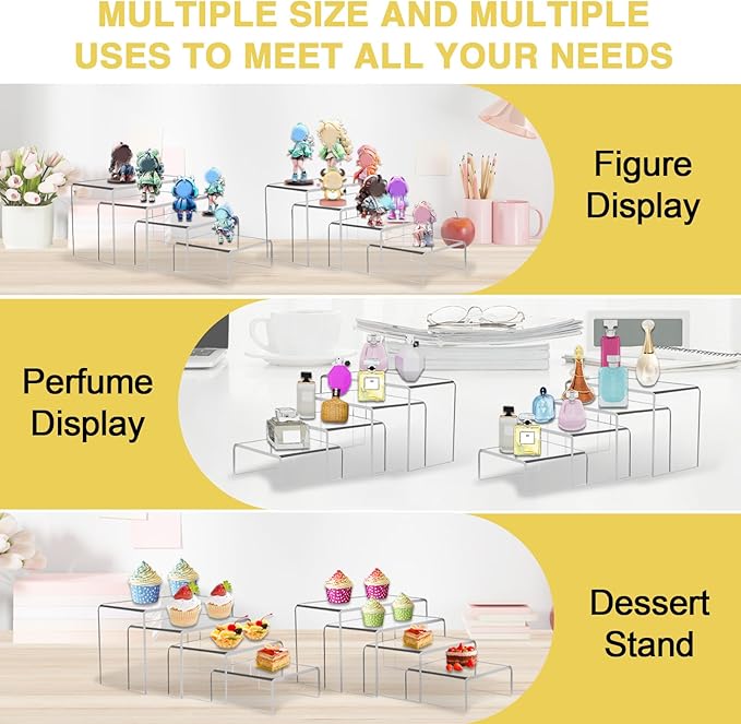 8 Pcs Acrylic Display Risers, 2 Sets Small Size Clear Acrylic Risers, 0.15" - Image 4