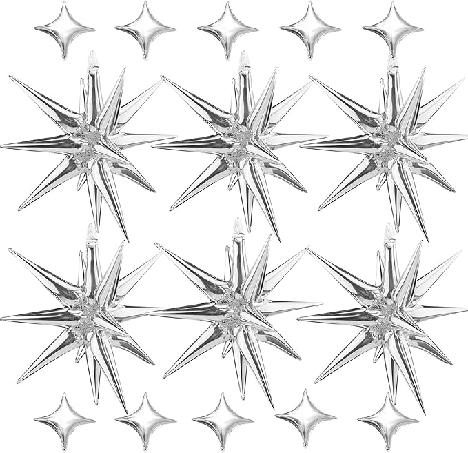 6 Pcs Explosion Star Foil Balloons- 12 Point Star Balloons by PSKJATIN