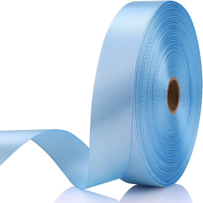 Sky Blue Solid Polyester Ribbon by Unknown