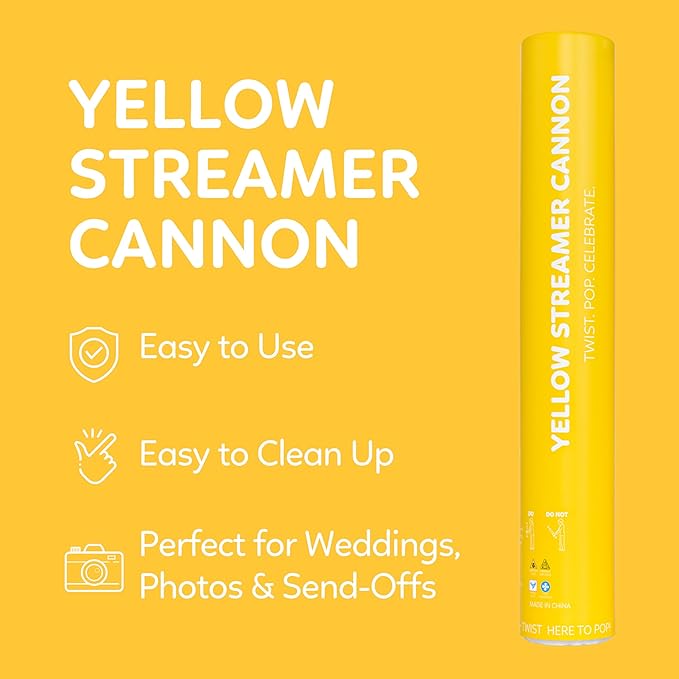 2 Pack Streamer Cannon Confetti Poppers | Biodegradable Yellow Confetti | TUR - Image 3