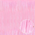 3 Pack Macaron Pink Foil Fringe Curtains Backdrop, 3.28 x 9.8 Ft Metallic by LANTIANCHEN