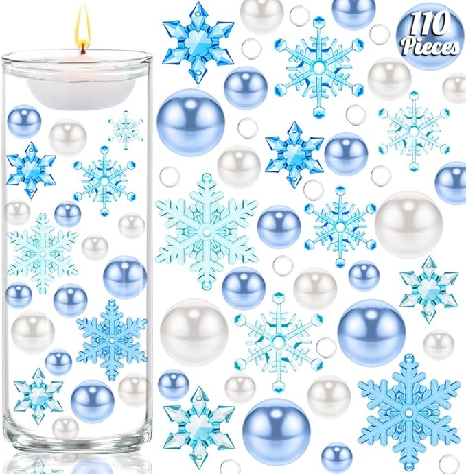 110 Pcs Vase Filler Christmas Decorations and Floating Beads, Snowflake Vases by Cusmation