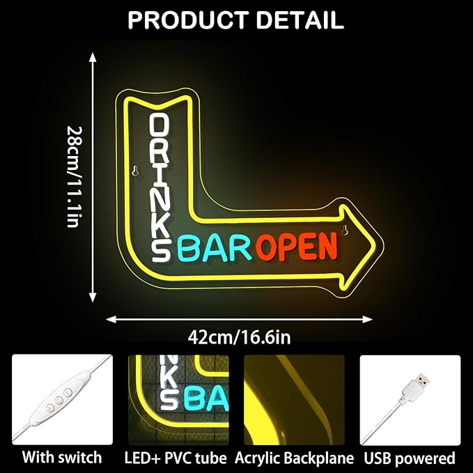 Looklight Drinks Bar Open Neon Sign - Image 6