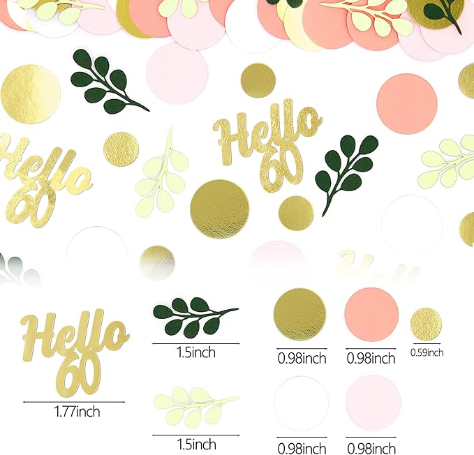 300PC 60TH Birthday Confetti for Table Pink and Sage Green Happy 60TH Birthday - Image 4