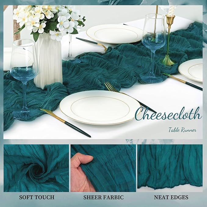 6 Pack Teal 10FT Cheesecloth Table Runner Rustic Gauze Cheese Cloth Table Runner - Image 3