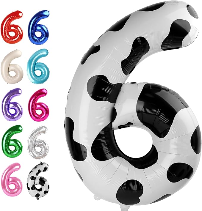 40 Inch Cow Print Mylar Foil Number 6 Birthday Balloon, Digital Balloons by Upgesy