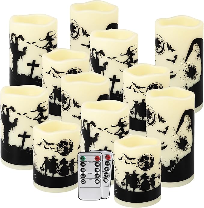 12-Pack Halloween-Flameless Led Pillar Candles，Remote Control and Timer - Image 2