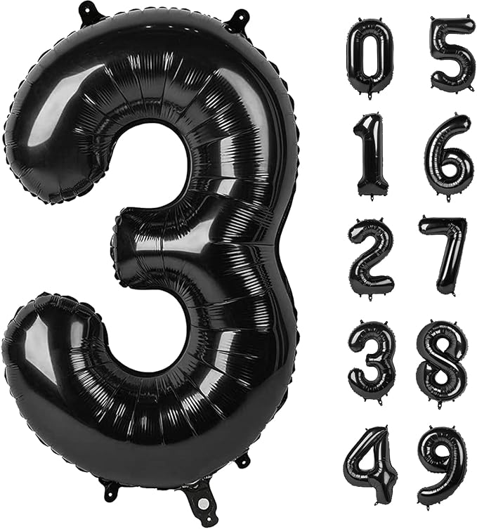 40 Inch Black Number Balloon 0-9, Big Size Happy Birthday Balloon, Foil Helium by Upgesy