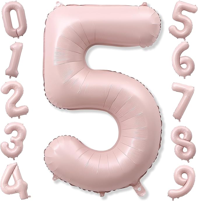 Light Pink Number Balloon 5, 40 Inch Large Self Inflating 5 Foil Number by KAINSY