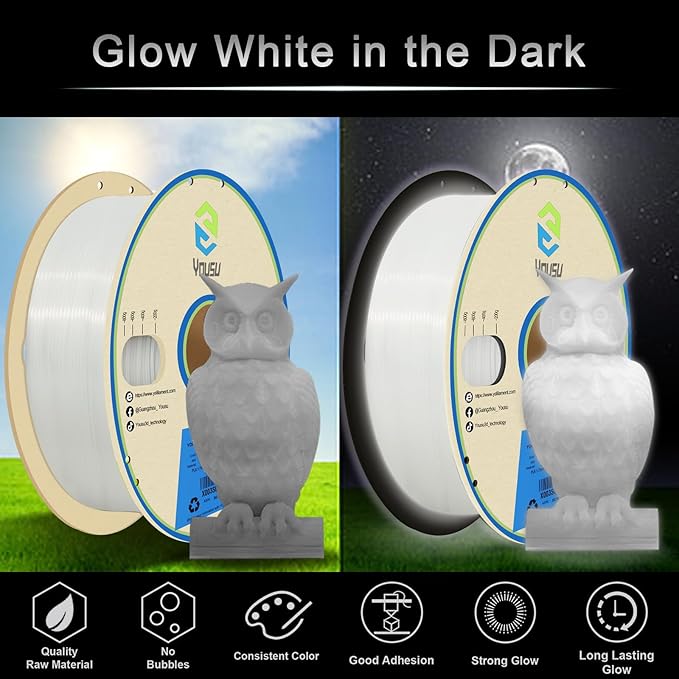 YOUSU 3D Printer Filament 1.75mm PLA Filament Glow in Dark White PLA Filament - Image 2