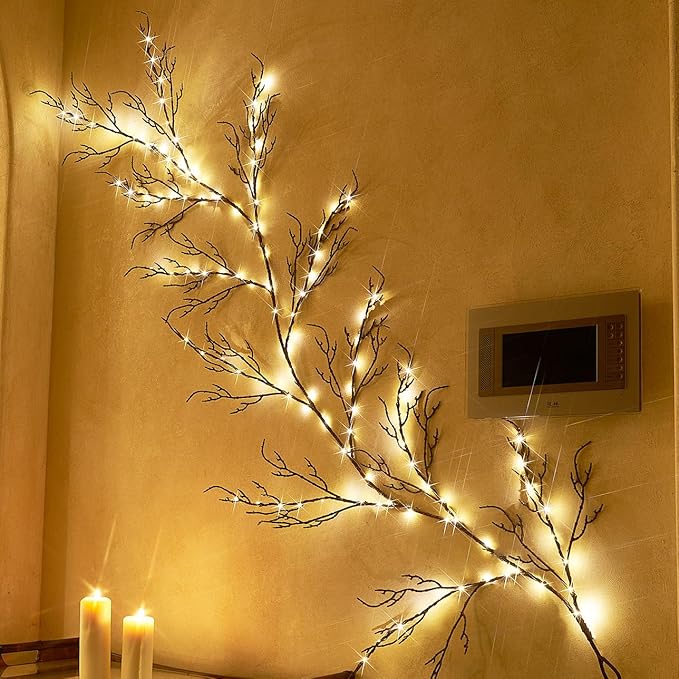 Hairui Lighted Brown Garland 6FT 120 LED Fairy Lights Plug in, Twig Vine - Image 3